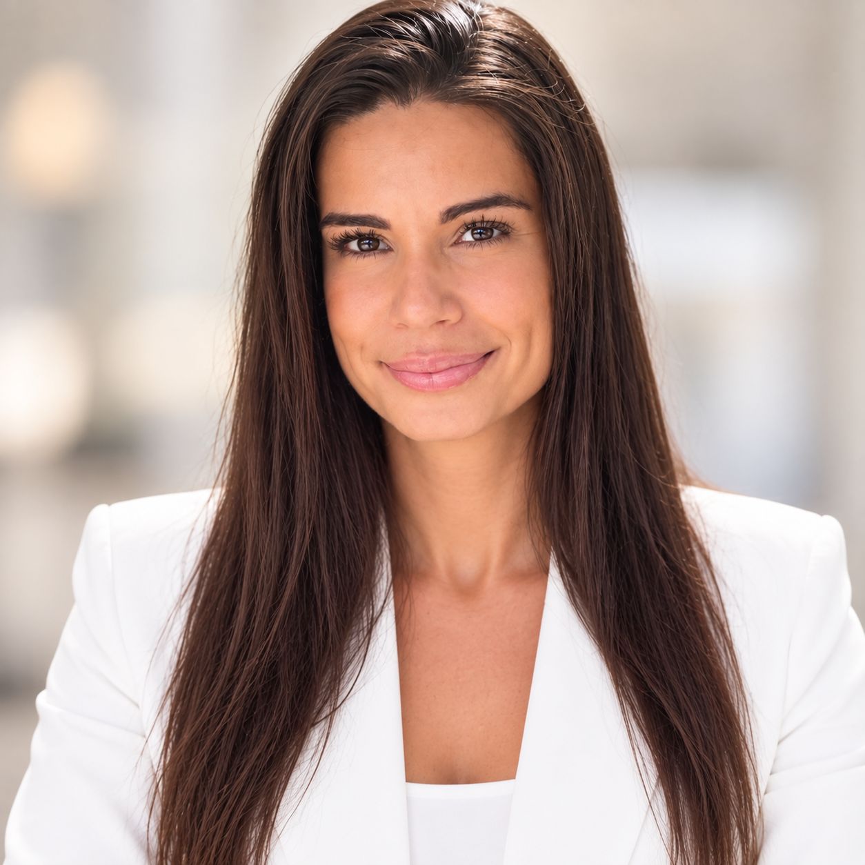 Michaela Hrešková v bielom saku